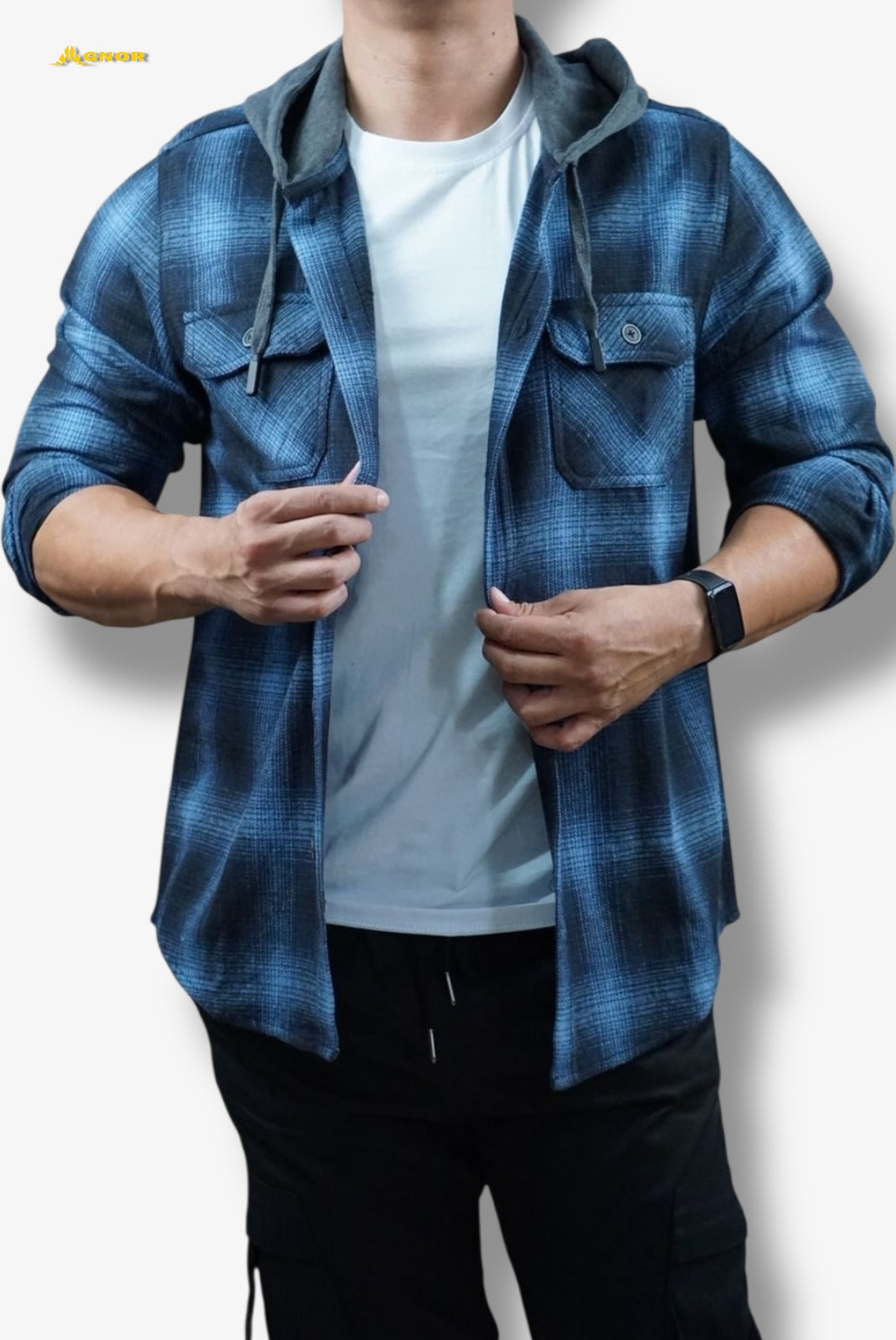 Camisola ligera manga larga Agnor para caballero azul franela premium Mod. HAgCL19