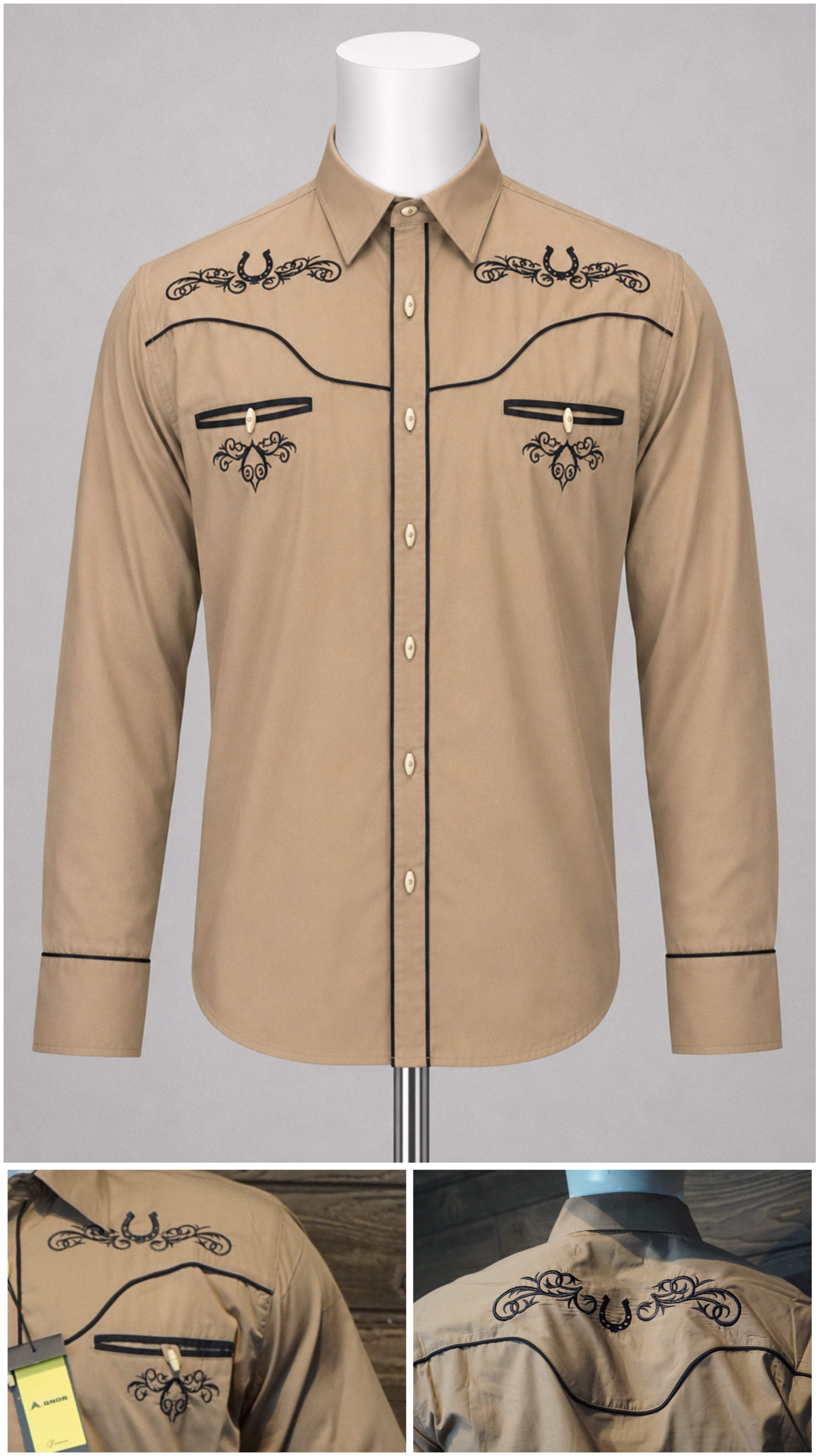 Camisa vaquera charra manga larga Agnor para caballero camel premium Mod. HAgCLVaq5