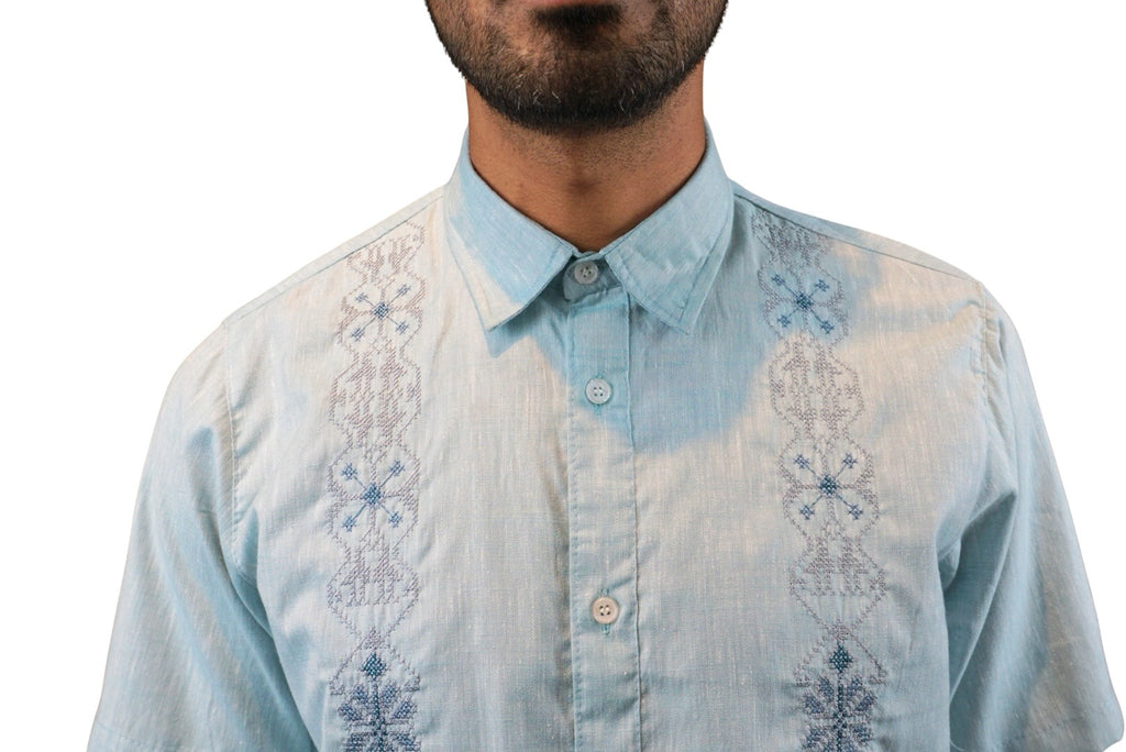 Camisa guayabera manga corta Agnor para caballero Cielo premium Mod. HAgCC21