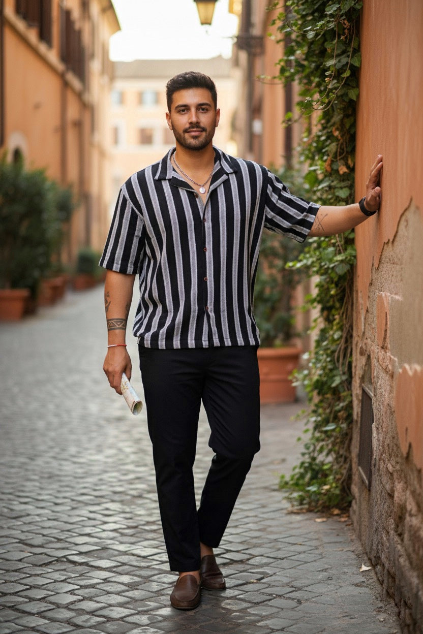 Camisa manga corta Agnor para caballero Negro oversize Mod. HAgCC16