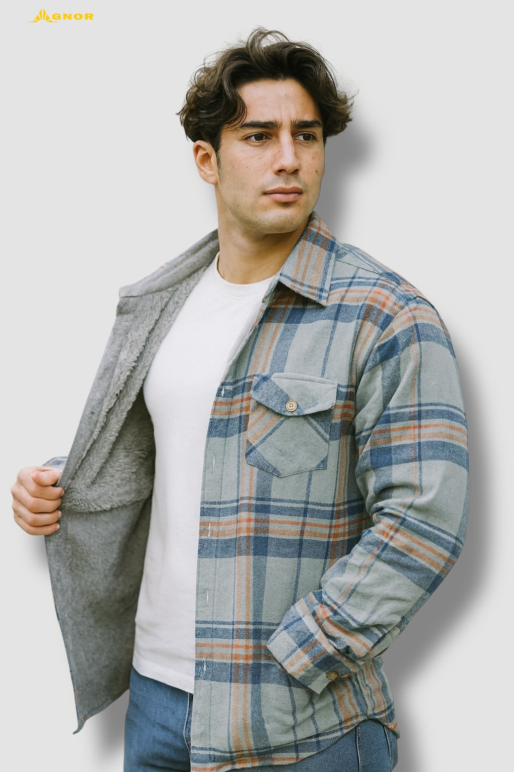 Camisola aborregada manga larga Agnor para caballero Aqua franela premium Mod. HAgCL21
