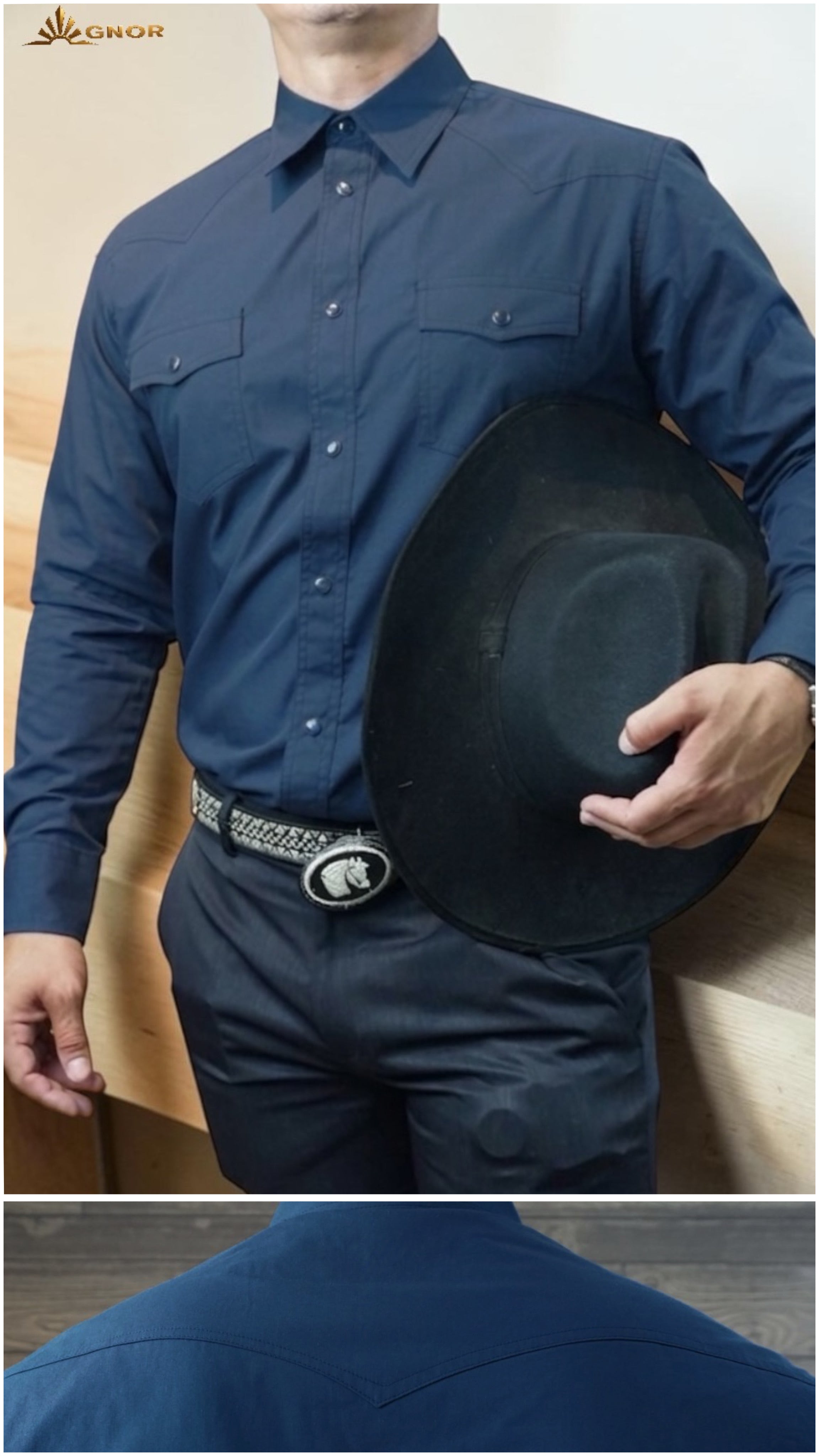 Camisa vaquera manga larga Agnor para caballero Marino premium Mod. HAgCL35