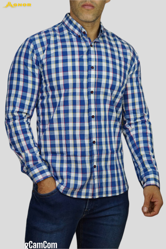 Camisa manga larga Agnor para caballero cuadros azules Mod. HAgCamcom
