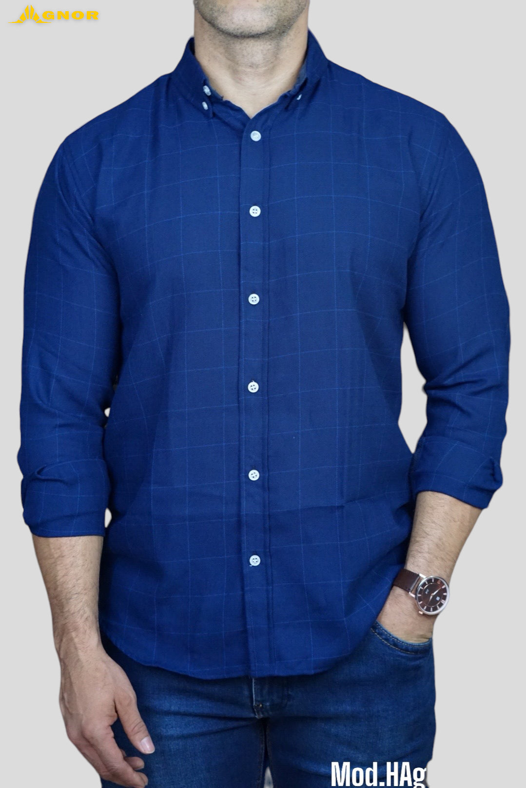 Camisa manga larga Agnor para caballero líneas azul Mod. HAgCamcom