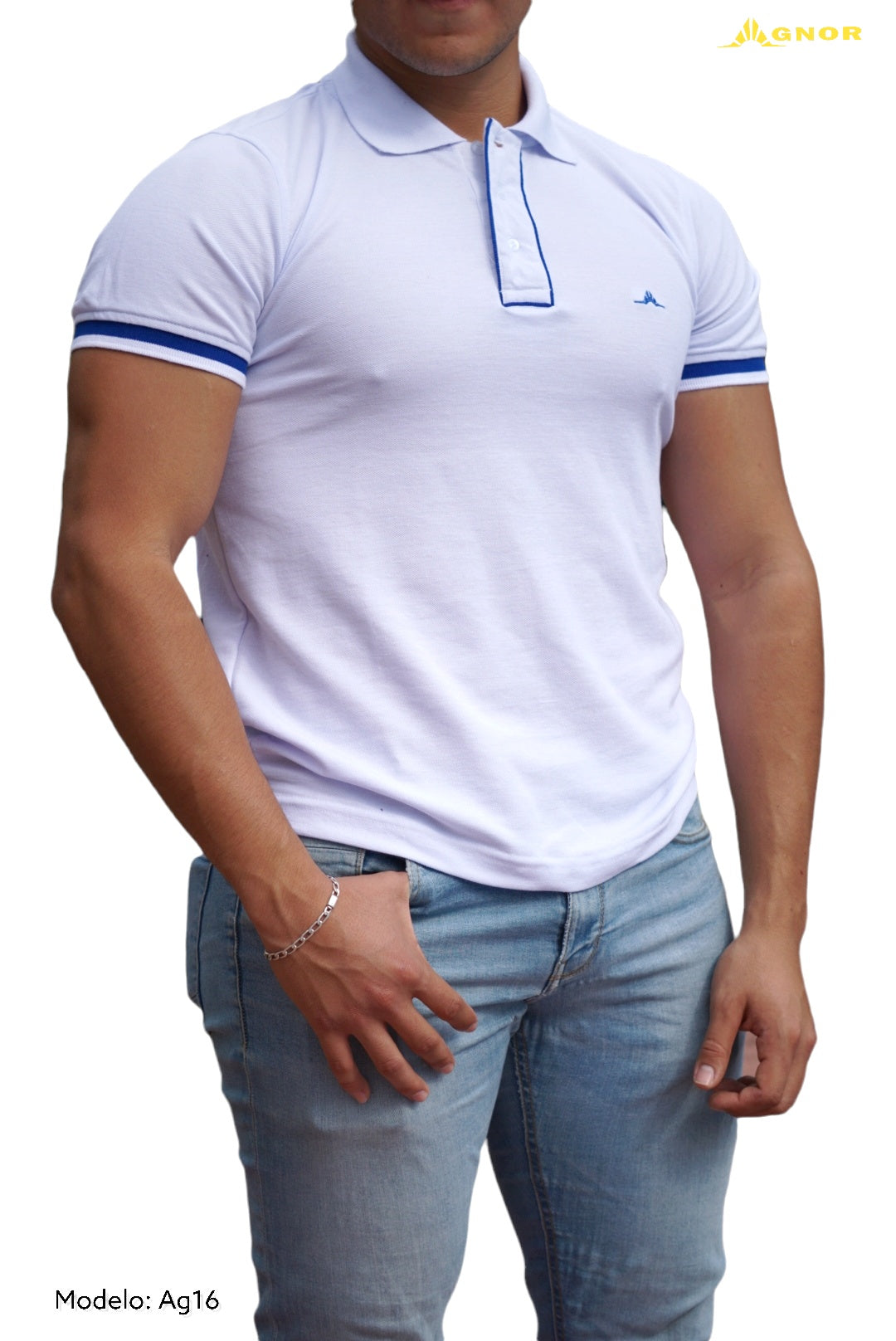 Playera cuello polo Agnor para caballero blanco Hag16